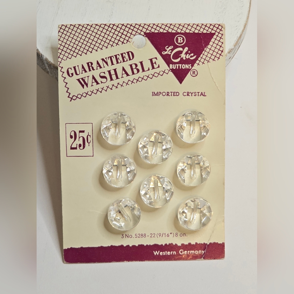 VINTAGE MADE IN WEST GERMANY LE CHIC IMPORTED CRYSTAL BUTTONS 9/16" -Read